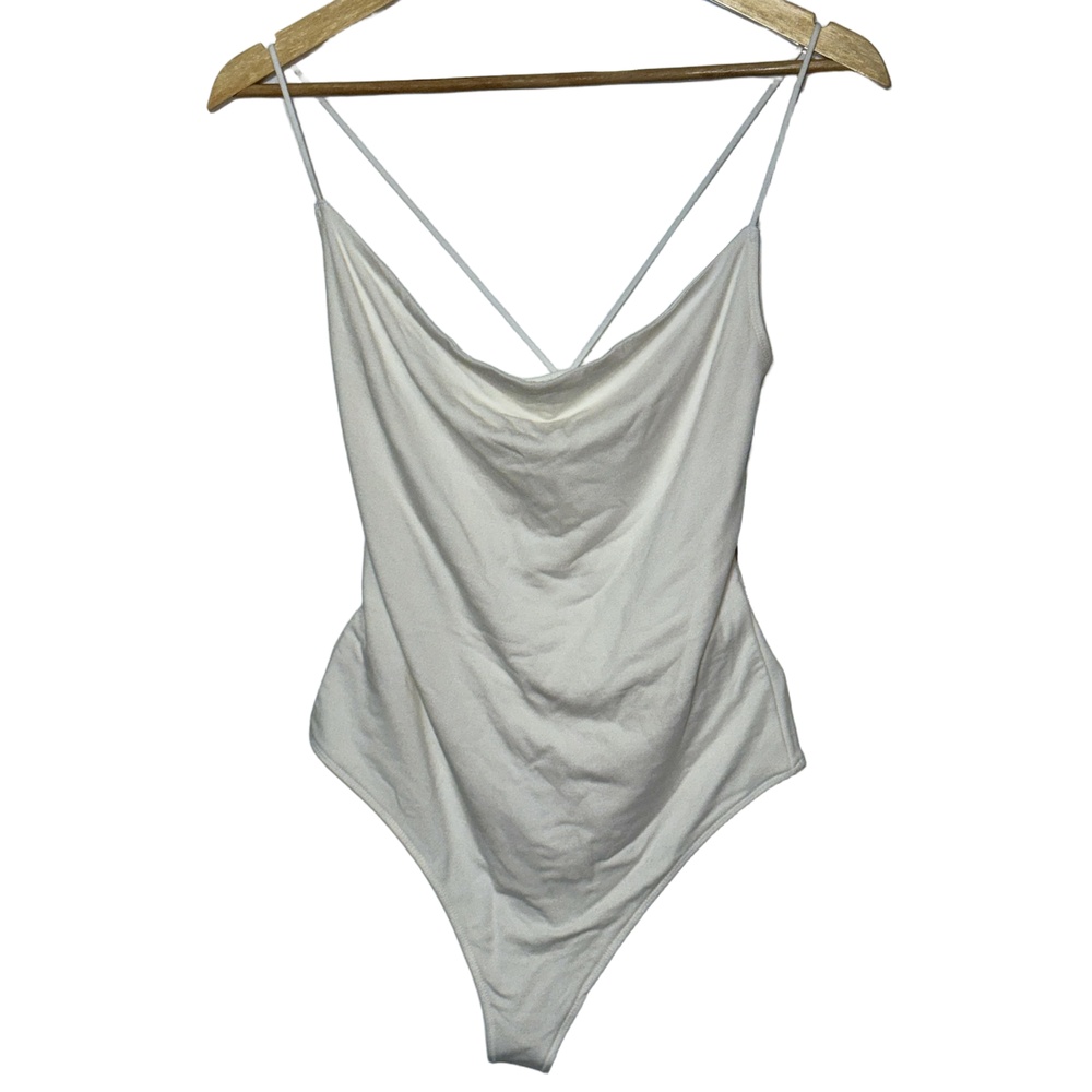 NEW Abercrombie & Fitch Soft AF Drapey White Sleeveless Tank Bodysuit Top Size M